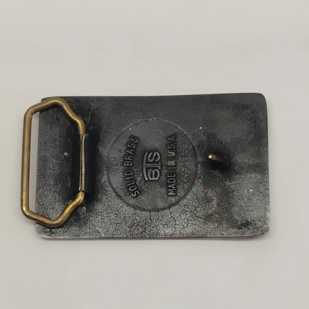 Vintage 80s BTS RED MAN CHEWING TOBACCO Solid Brass USA Advertising Belt Buckle